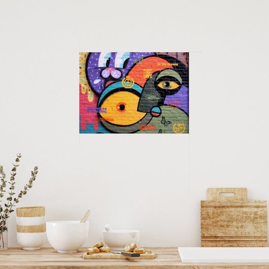 Muurgraffiti ogen poster van de boodschap Vrede en (Keuken)