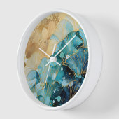 Muurklok met abstract patroon in blauw en goud (Hoek)