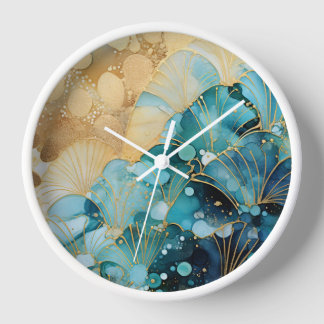 Muurklok met abstract patroon in blauw en goud