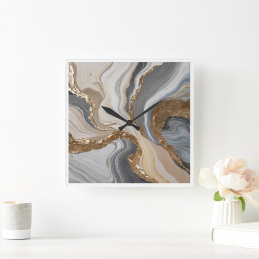 Muurklok met dromerig blauw marmeren ontwerp vierkante klok (Huis)