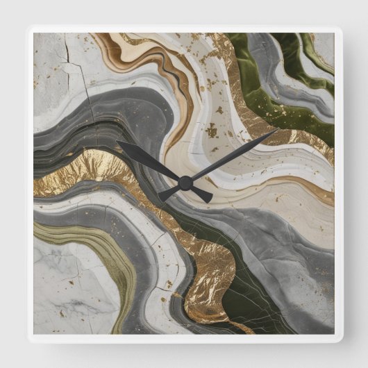 Muurklok met dromerig groen marmeren ontwerp vierkante klok (Voorkant)