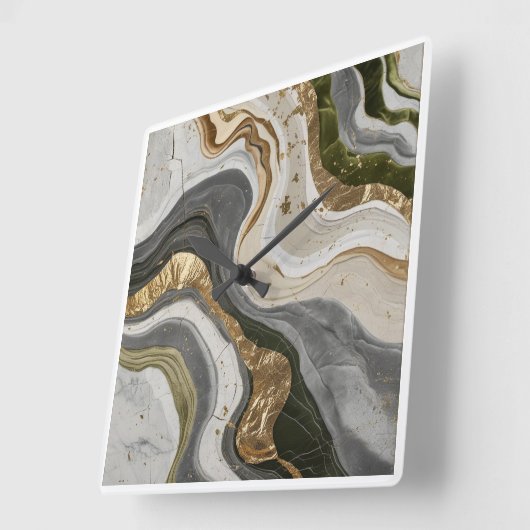 Muurklok met dromerig groen marmeren ontwerp vierkante klok (Hoek)