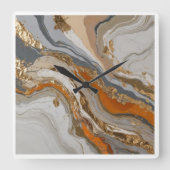 Muurklok met dromerig sinaasappel en grijs marmer vierkante klok (Voorkant)