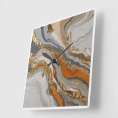 Muurklok met dromerig sinaasappel en grijs marmer vierkante klok (Hoek)