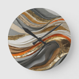 Muurklok met levendige oranje en grijstinten ronde klok