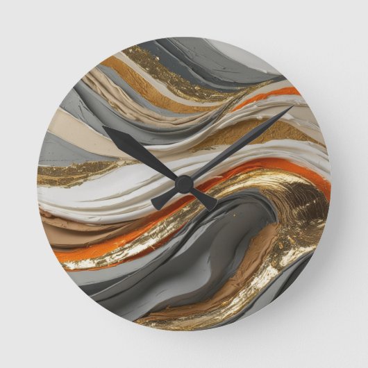 Muurklok met levendige oranje en grijstinten ronde klok (Voorkant)