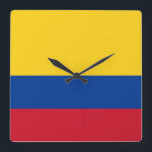 Muurklok met vlag Colombia Vierkante Klok<br><div class="desc">Geweldige patriottische wandklok met vlag van Colombia. Dit product is aanpasbaar.</div>