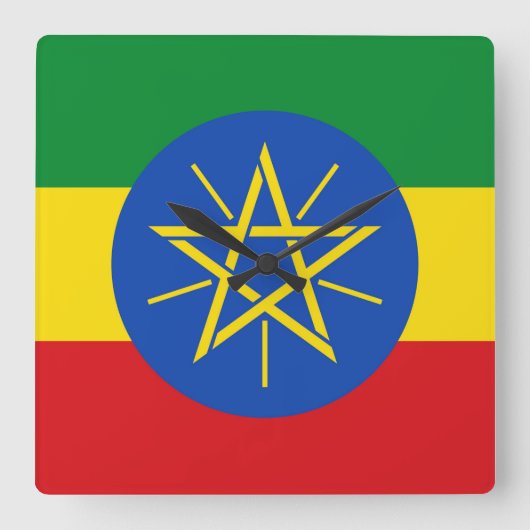 Muurklok met vlag van Ethiopië Vierkante Klok (Voorkant)