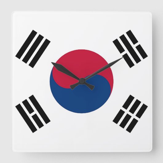 Muurklok met vlag Zuid-Korea Vierkante Klok (Voorkant)