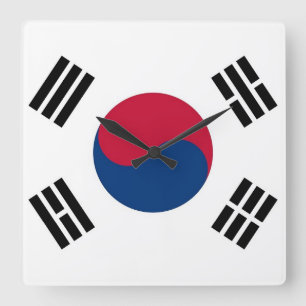 Muurklok met vlag Zuid-Korea Vierkante Klok