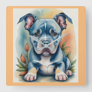 Muurklook bully puppy potlood uitzicht vierkante klok
