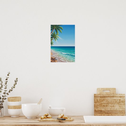 Muurkunst. Blauw zee strand. Poster (Keuken)