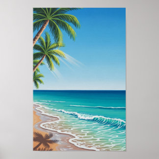 Muurkunst. Blauw zee strand. Poster