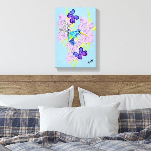 Muurkunst; Dag met een Humming Bird Canvas Afdruk (Insitu (Slaapkamer))