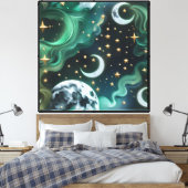 Muurkunst – Droom Emerald Hemel Canvas Print (Insitu (Slaapkamer))