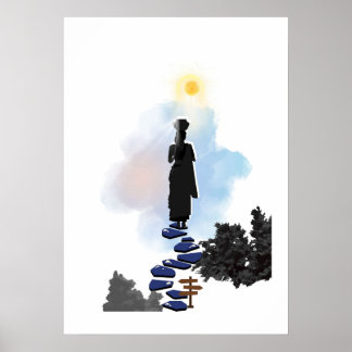 Muurkunst- Eenzame meisje op de heuvel Poster