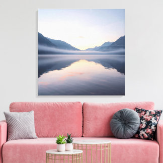 Muurkunst met meer- en berglandschap canvas afdruk