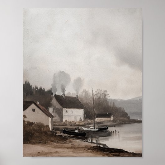 muurkunst, olieverfschilderij Coastal House Print (Voorkant)