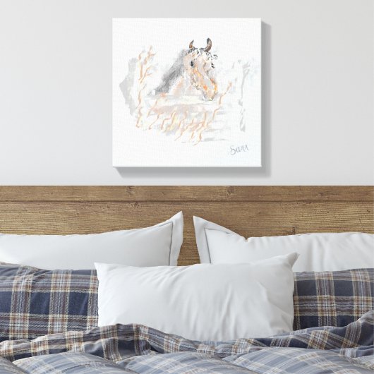 Muurkunst: Paarden grazen binnen de velden Canvas Afdruk (Insitu (Slaapkamer))