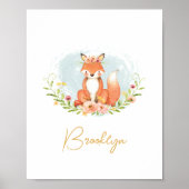 Muurkunst van Cute Floral Fox Animal Nursery Name Poster (Voorkant)
