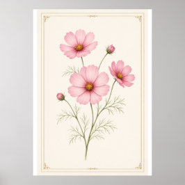 Muurkunstprint met geboortebloem oktober, Cosmos p Poster