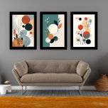 Muurkunstvormen en Abstracte bladeren uit het midd Muurkunst Sets<br><div class="desc">Set van 3 midden-eeuwse abstracte muurkunst. Geometrische vormen met botanische bladeren. Sugester black border lijst.</div>
