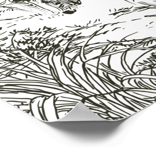 Muurlijk handgetrokken Safari Panoramisch Uitzicht Poster (Hoek)