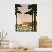 Muurposter boslandschap, huis in het bos, poster (Keuken)