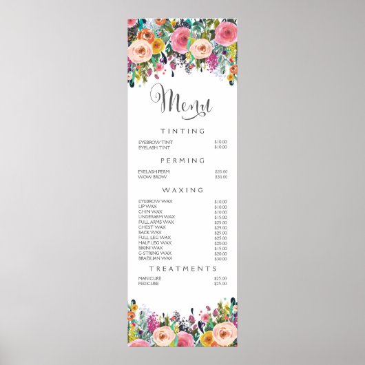 Muurprint Geschilderd Bloem Salon Menu Prijslijst Poster (Voorkant)