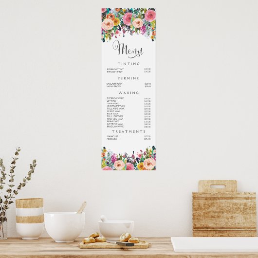 Muurprint Geschilderd Bloemensalon Menu Prijslijst Poster (Keuken)
