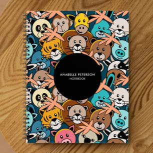 Muurschildering Doodle Art Animal Heads Cartoon Mo Notitieboek