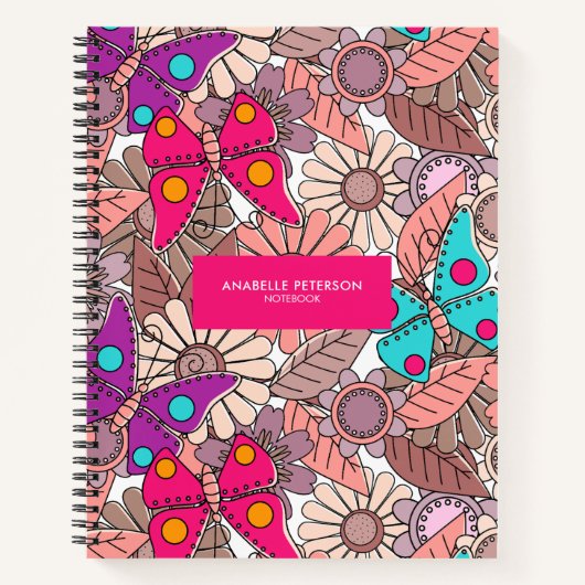 Muurschildering doodle art vlinders en bloemen kle notitieboek (Voorkant)