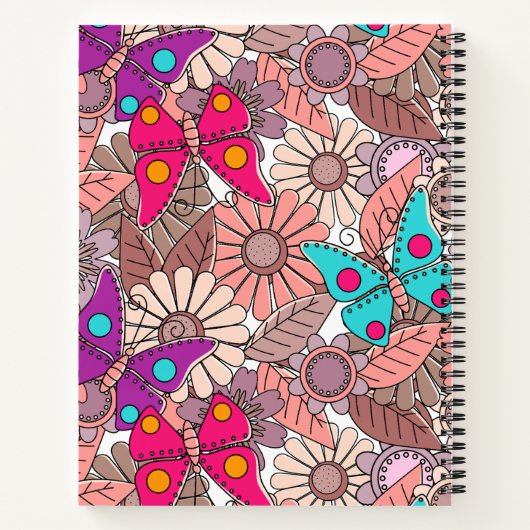 Muurschildering doodle art vlinders en bloemen kle notitieboek (Achterkant)