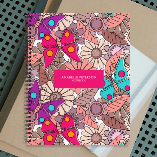 Muurschildering doodle art vlinders en bloemen kle notitieboek