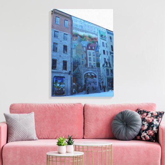 Muurschildering in Old Quebec City, Quebec, Canada Canvas Afdruk (Insitu (Woonkamer))