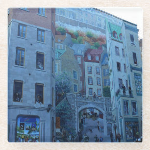 Muurschildering in Old Quebec City, Quebec, Canada Glazen Onderzetter