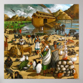 Muurschildering van Noah en Ark: dieren, regenboog Poster (Voorkant)
