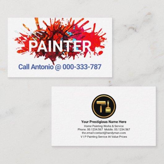 Muurverf Splatter Painting Service Visitekaartje (Voorkant / Achterkant)