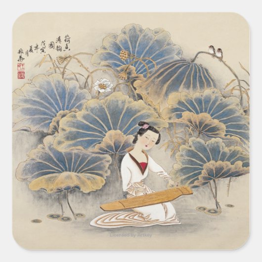 Muziek afspelen via Lotus Pond Vierkante Sticker (Voorkant)