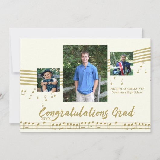 Muziek Afstuderen Foto Ivoor en Goud Kaart (Voorkant)