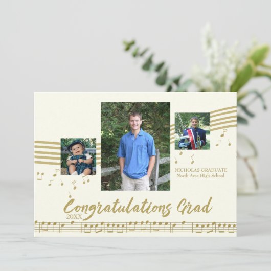 Muziek Afstuderen Foto Ivoor en Goud Kaart (Staand voorkant)