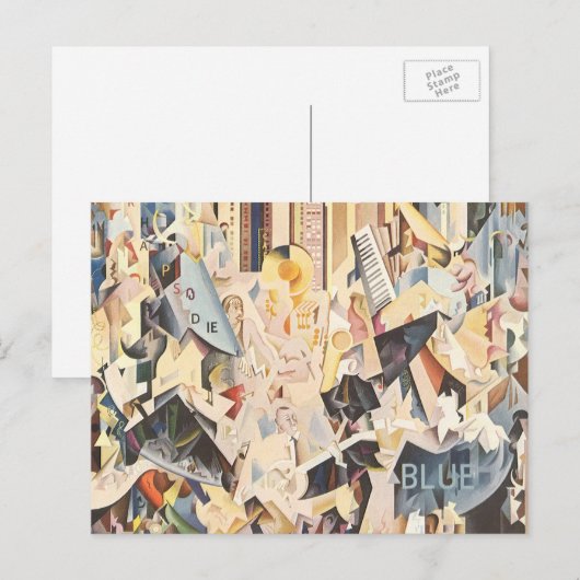  muziek, Art Deco Jazz, Rhapsody in Blue Briefkaart (Voorkant / Achterkant)