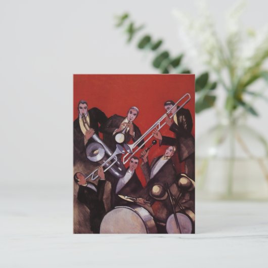  muziek, Art Deco Musical Jazz Band Jamming Briefkaart (Staand voorkant)