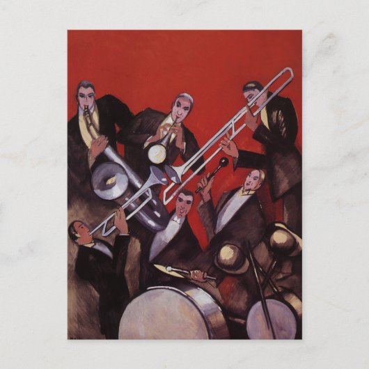  muziek, Art Deco Musical Jazz Band Jamming Briefkaart (Voorkant)