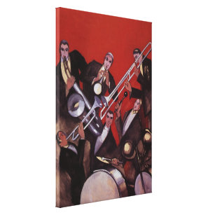 muziek, Art Deco Musical Jazz Band Jamming Canvas Afdruk
