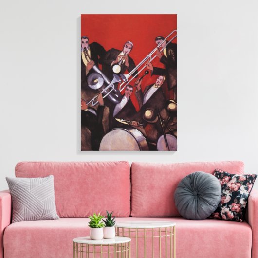  muziek, Art Deco Musical Jazz Band Jamming Canvas Afdruk (Insitu (Woonkamer))