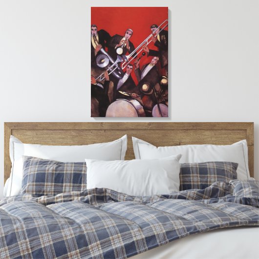  muziek, Art Deco Musical Jazz Band Jamming Canvas Afdruk (Insitu (Slaapkamer))