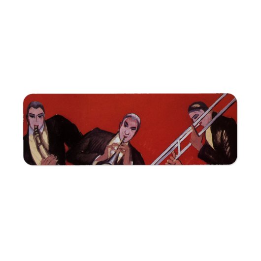 muziek, Art Deco Musical Jazz Band Jamming Etiket (Voorkant)