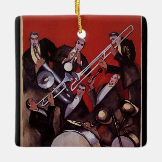 muziek, Art Deco Musical Jazz Band Jamming Keramisch Ornament (Voorkant)