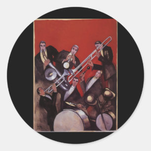  muziek, Art Deco Musical Jazz Band Jamming Ronde Sticker